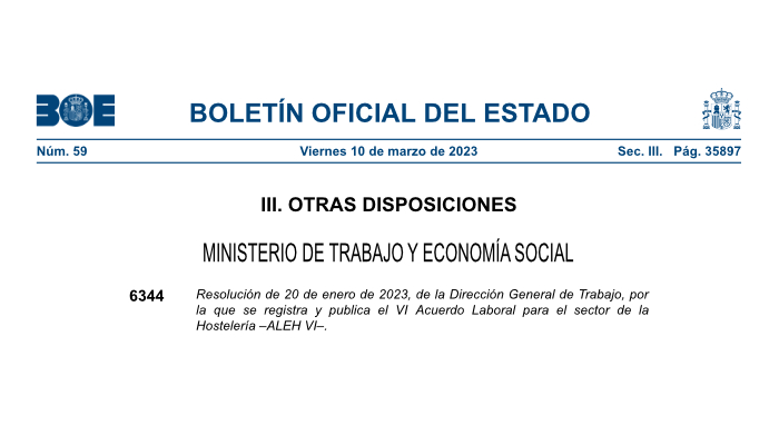 Captura portada Publicación en el Boletín Oficial del Estado (BOE - 10/03/2023) el Acuerdo por el que se prorroga el Acuerdo laboral de ámbito estatal