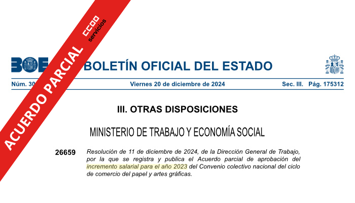 captura publicación Boletín Oficial del Estado (BOE) Convenio colectivo nacional del ciclo de Comercio del Papel y Artes Gráficas 