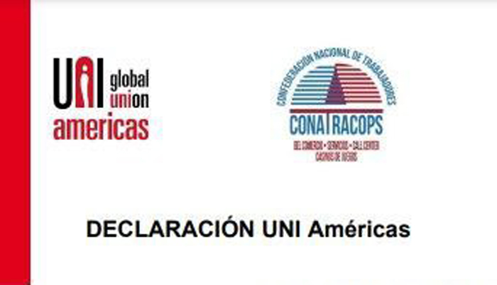 Logos de la organización UNI global unión américas y CONATRACOPS Confederación de Trabajadores del Comercio y Servicios, Santiago de Chile