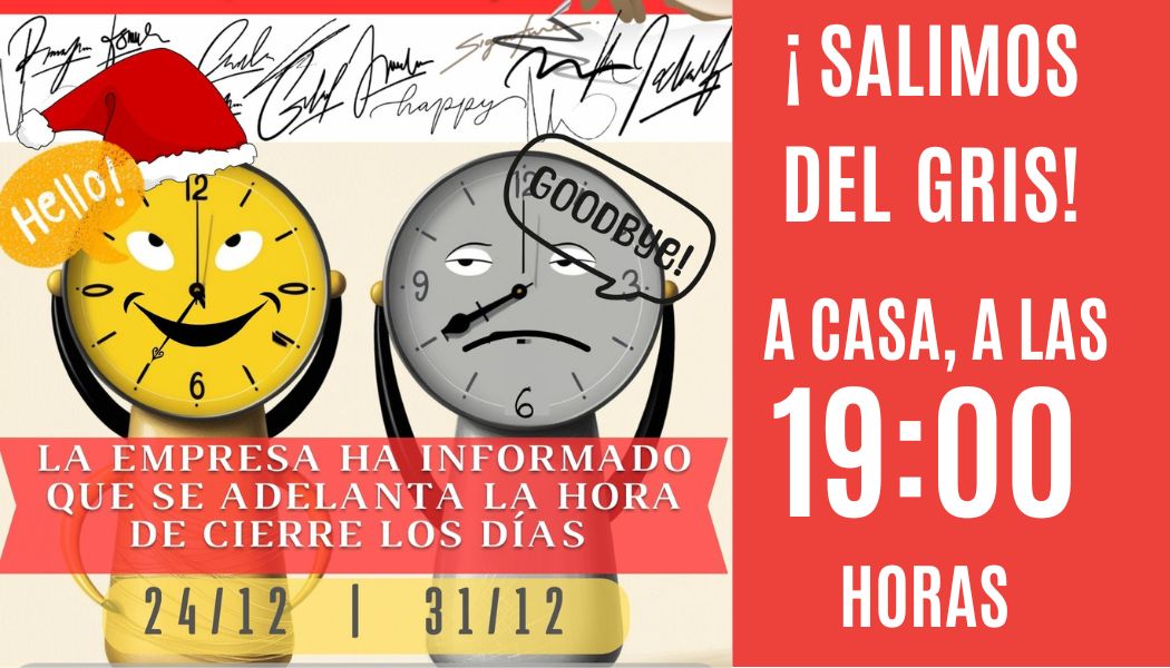 CCOO ECI SALIMOS DEL GRIS A LAS 19:00 H A CASA CIERRE DEL CENTRO EN NOCHEBUENA HORARIOS ESPECIALES NAVIDADES 2024 ADELANTO DE LOS CENTROS EL CORTE ING