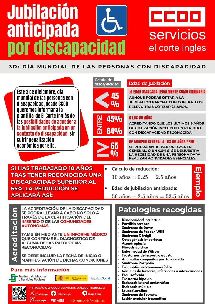 3 DE DICIEMBRE DIA MUNDIAL DE LAS PERSONAS CON DISCAPACIDAD CCOO ECI JUBILACIÓN ANTICIPADA POR DISCAPACIDAD