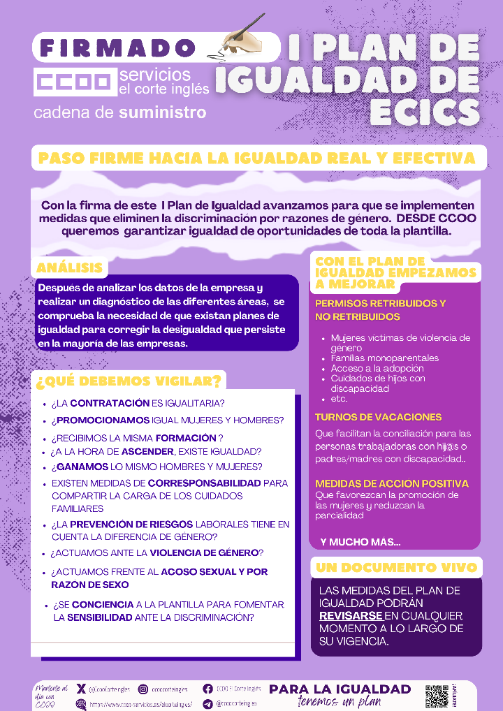 FIRMADO I PLAN DE IGUALDAD DE ECICS CCOO ECICS COMISIONES OBRERAS CADENA DE SUMINISTRO