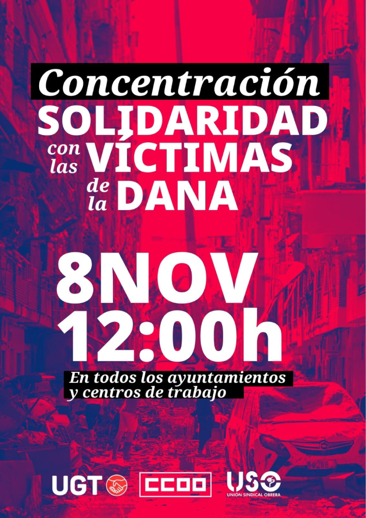 CCOO ECI CONCENTRACIÓN CENTROS DE TRABAJO SOLIDARIDAD VÍCTIMAS DE LA DANA VALENCIA 10 MINUTOS DE SILENCIO