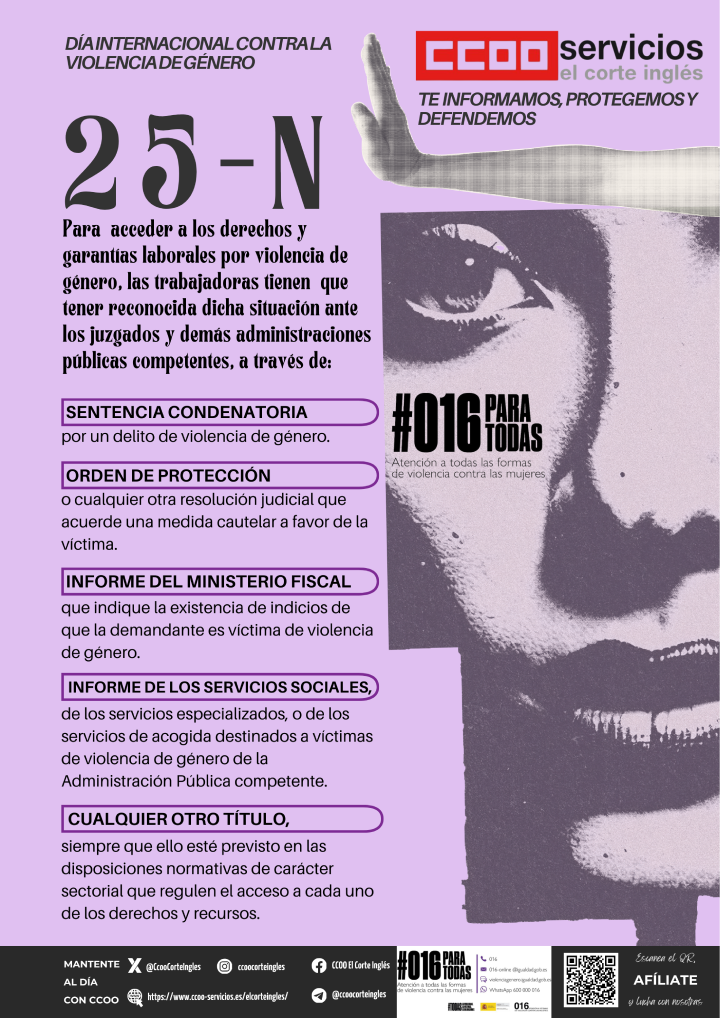 CCOO ECI CCOO ECIS 25N DIA INTERNACIONAL DE LA ELIMINACIÓN DE LA VIOLENCIA CONTRA LA MUJER RECONOCIMIENTO LEGAL VÍCTIMA DE VIOLENCIA DE GÉNERO