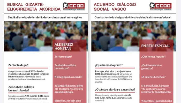 Firmado acuerdo Gobierno Vasco, Confebask, CCOO y UGT, para trabajadores y trabajadoras en ERTE de Fuerza Mayor o causales
