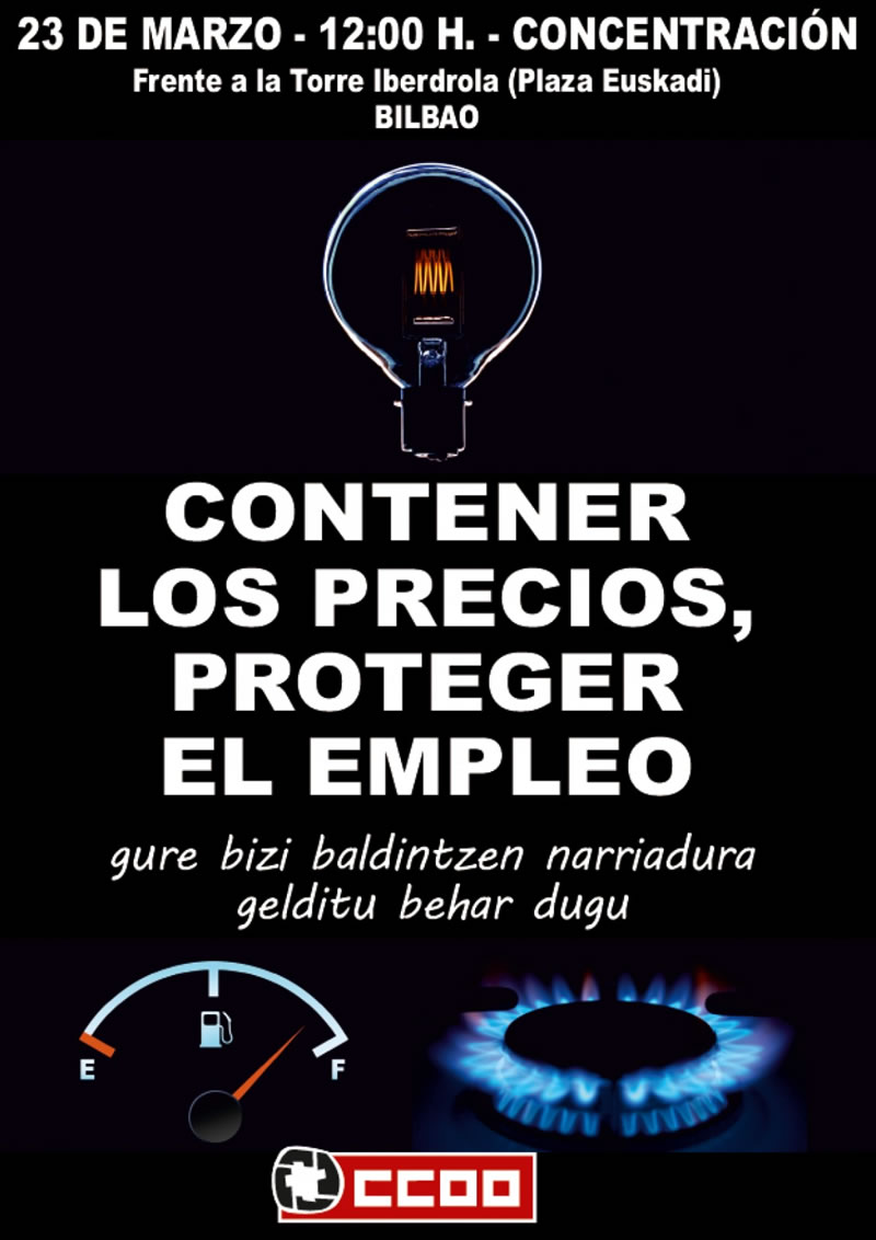 CCOO saldrá a las calles el 23 de marzo para exigir la contención de los precios de la energía