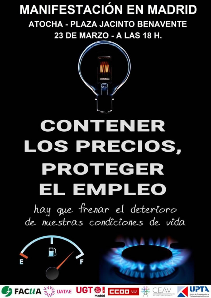 CCOO saldrá a las calles el 23 de marzo para exigir la contención de los precios de la energía