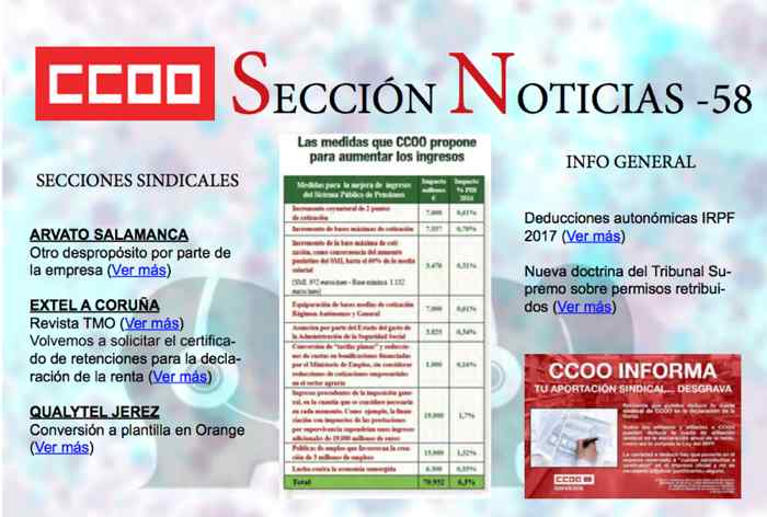 Contact Center: Noticias de secciones sindicales de CCOO. Boletín número 58